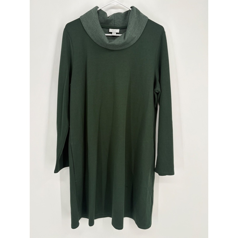 Pure Jill Dress Womens L Green Cowl Neck Long Sleeve Tunic Pocket Jersey Knit